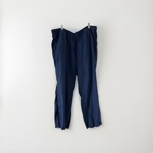 Tommy Bahama Womens Pants XL Navy Blue 100% Linen Drawstring Relaxed Lightweight